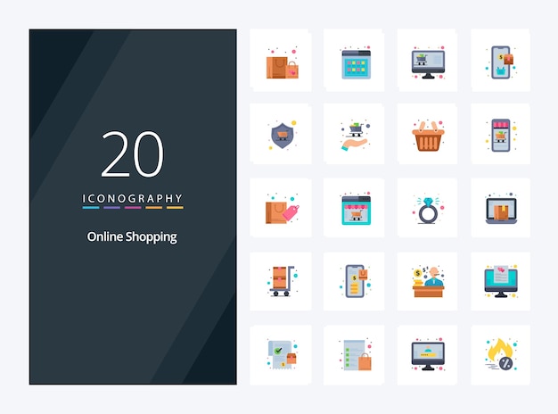 20 icono de color plano de compras en línea para presentación ilustración de iconos vectoriales