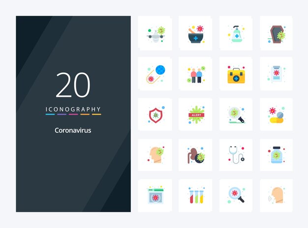 20 Icono de color plano de coronavirus para presentación
