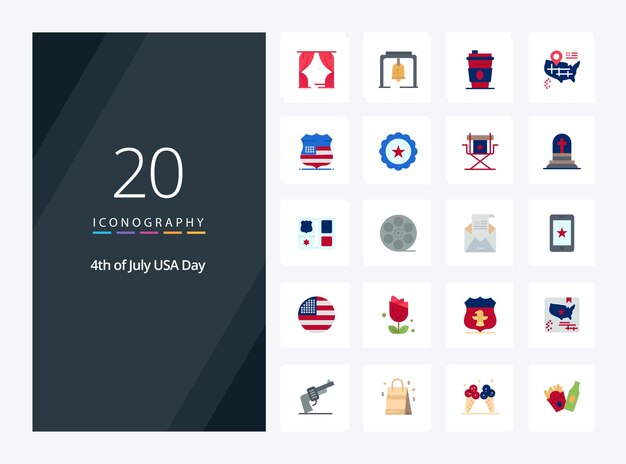20 Icono de color plano de EE. UU. Para presentación Ilustración de iconos vectoriales