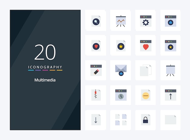 Vector gratuito 20 icono de color plano multimedia para presentación
