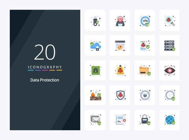 20 Icono de color plano de protección de datos para presentación Ilustración de iconos vectoriales