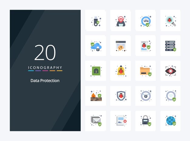 Vector gratuito 20 icono de color plano de protección de datos para presentación ilustración de iconos vectoriales