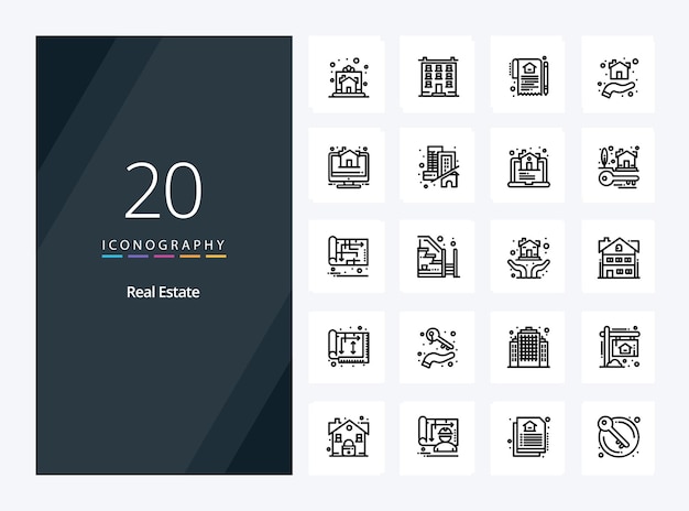 20 icono de contorno de bienes raíces para presentación