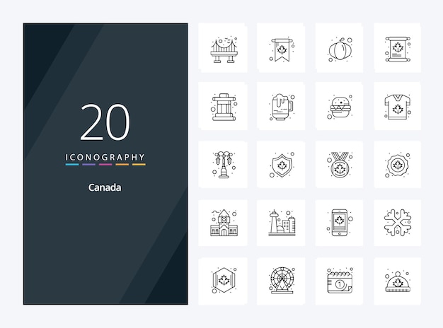 Vector gratuito 20 icono de contorno de canadá para presentación ilustración de iconos de línea vectorial