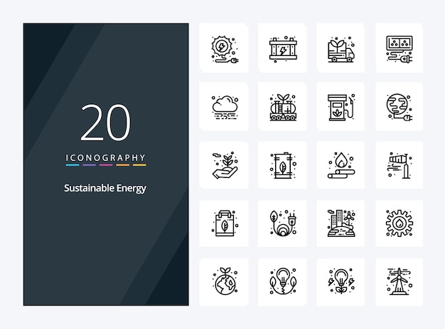 Vector gratuito 20 icono de contorno de energía sostenible para presentación ilustración de iconos de línea vectorial