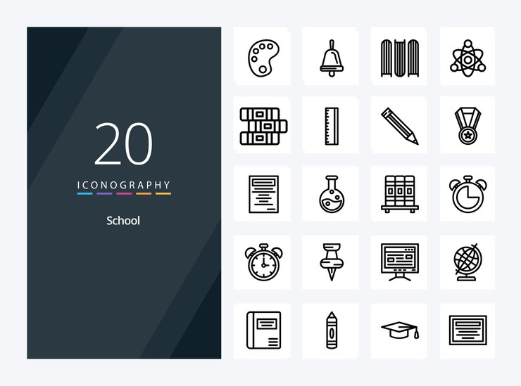 20 Icono de contorno escolar para presentación