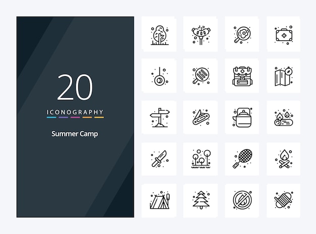 Vector gratuito 20 icono de esquema de campamento de verano para presentación