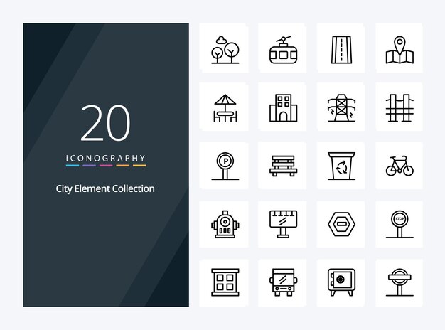 20 Icono de esquema de colección de elementos de ciudad para presentación
