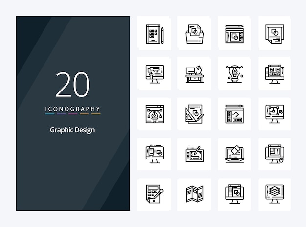 Vector gratuito 20 icono de esquema de diseño gráfico para presentación ilustración de iconos de línea vectorial