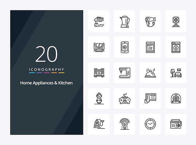 20 Icono de esquema de electrodomésticos y cocina para presentación