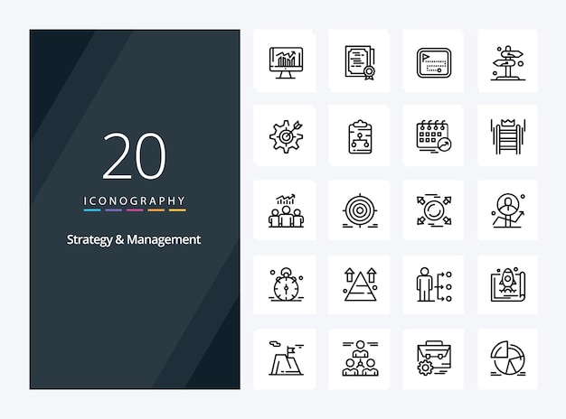 20 icono de esquema de estrategia y gestión para presentación