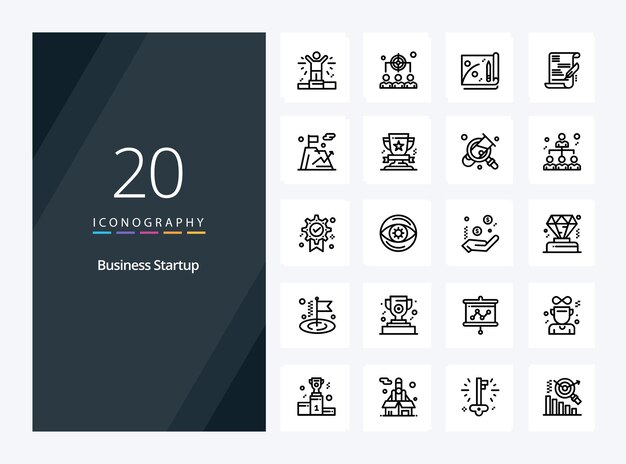 20 icono de esquema de inicio de negocio para presentación