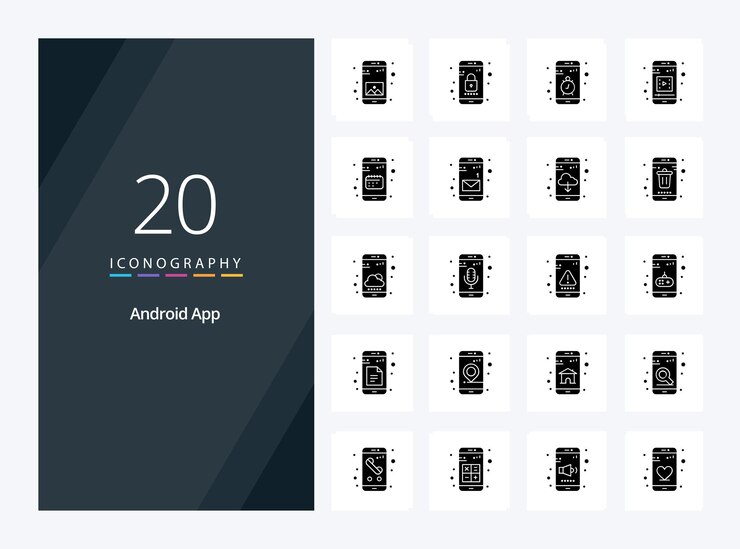 Vector gratuito 20 icono de glifo sólido de la aplicación android para presentación