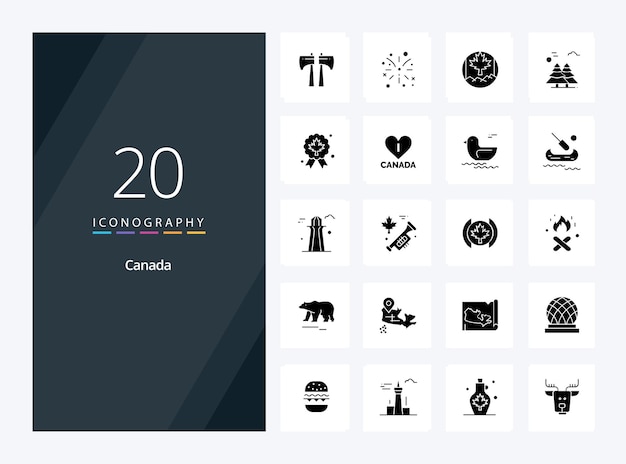 20 icono de glifo sólido de canadá para presentación