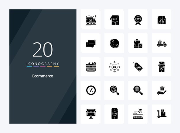 20 Icono de glifo sólido de comercio electrónico para presentación