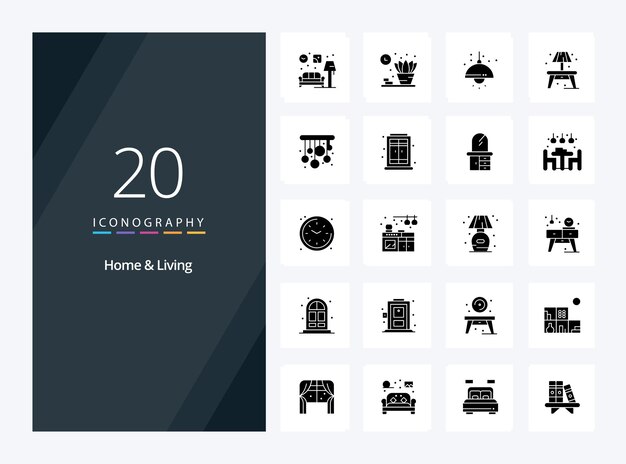 20 icono de glifo sólido de hogar y vida para presentación