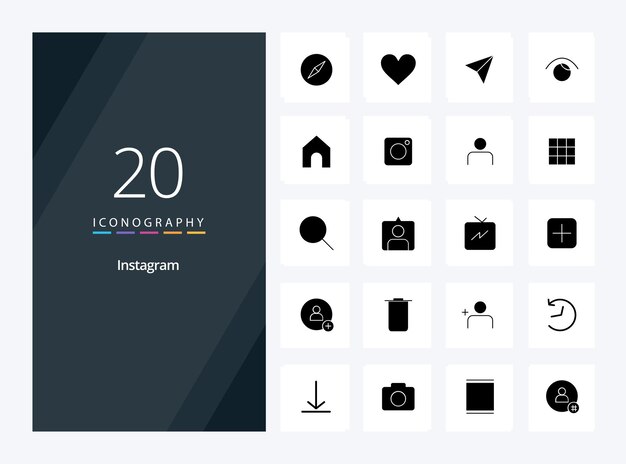 20 Icono de glifo sólido de Instagram para presentación Ilustración de iconos vectoriales