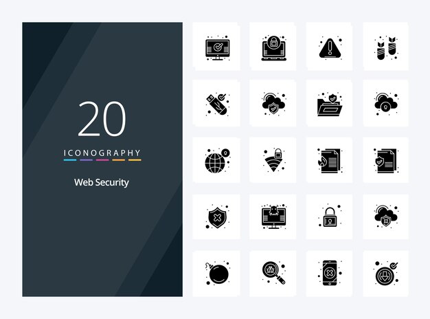 20 Icono de glifo sólido de seguridad web para presentación Ilustración de iconos vectoriales