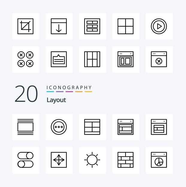 20 Icono de línea de diseño Paquete como interfaz organizar interfaz de herramienta de orden