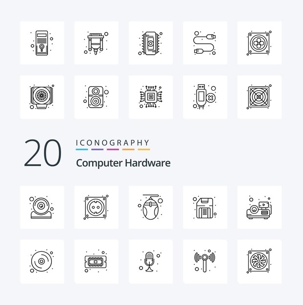 20 Icono de línea de hardware de computadora Pack como presentación hardware computadora computadora disquete