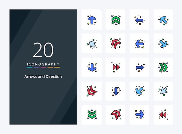 20 Icono lleno de línea de flecha para presentación