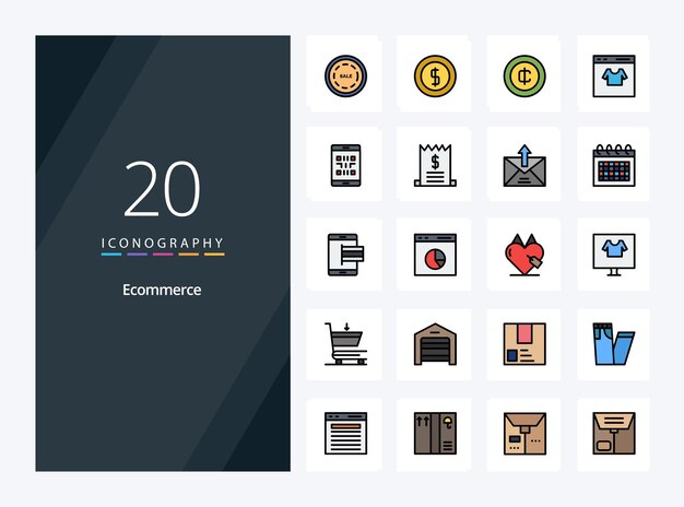 20 Icono relleno de línea de comercio electrónico para presentación