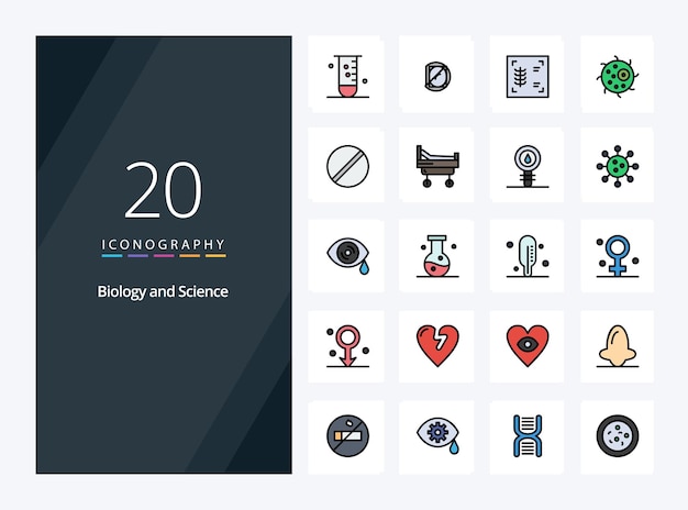 20 Línea de Biología Icono relleno para presentación