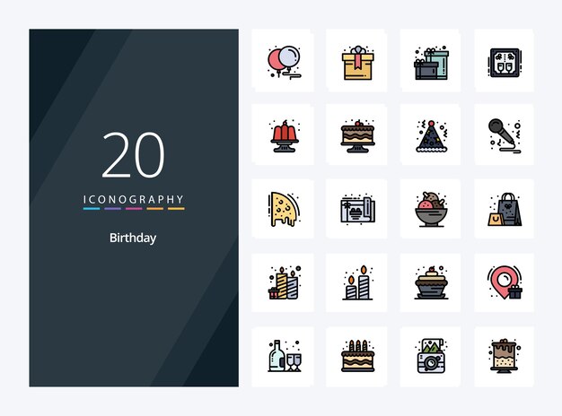 20 Línea de cumpleaños Icono relleno para presentación