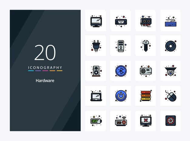 20 Línea de hardware Icono relleno para presentación