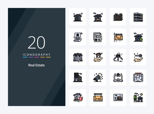 20 Línea inmobiliaria Icono lleno para presentación