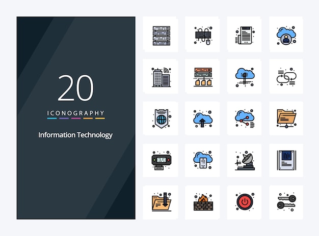 20 línea de tecnología de la información icono relleno para presentación