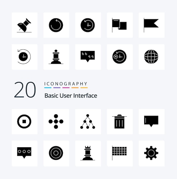20 paquete de iconos de glifo sólido básico como comentario hablar mensaje de red ui