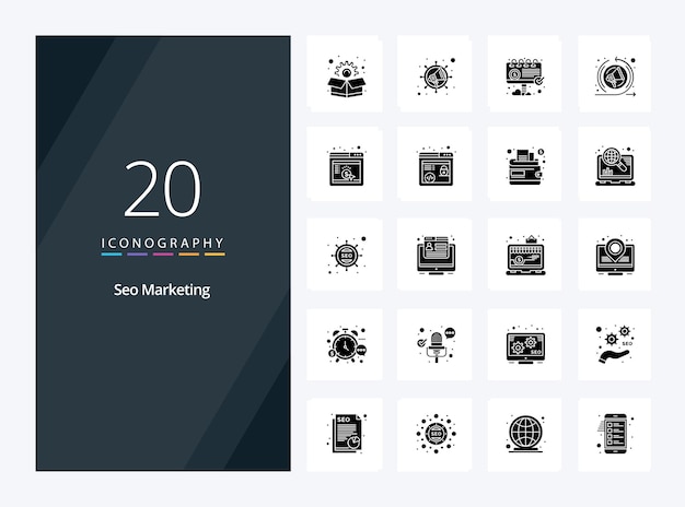 20 Seo Marketing Icono de glifo sólido para presentación