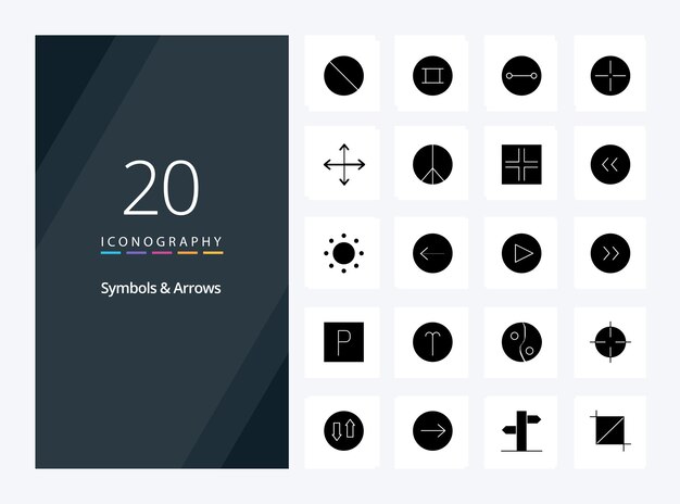 20 Símbolos Flechas Icono de glifo sólido para presentación