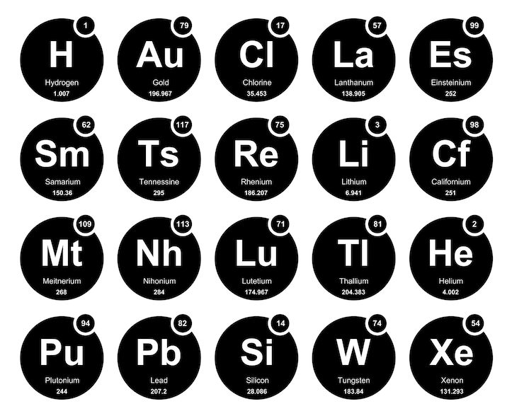 Vector gratuito 20 tabla preiodica de los elementos icon pack design vector illustration