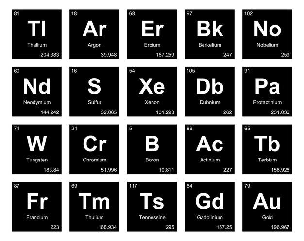 20 Tabla preiodica de los elementos Icon Pack Design Vector illustration