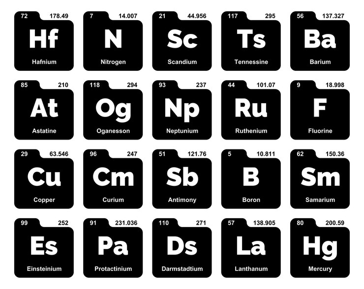Vector gratuito 20 tabla preiodica de los elementos icon pack design vector illustration