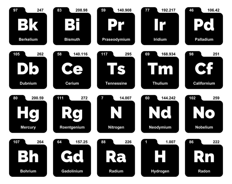 Vector gratuito 20 tabla preiodica de los elementos icon pack design vector illustration