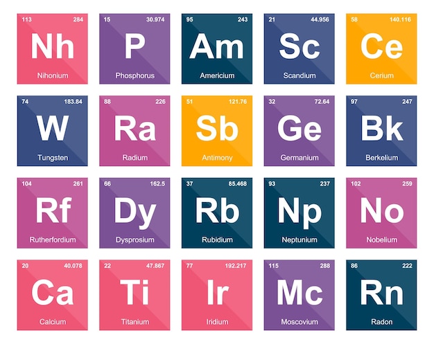 20 Tabla preiodica de los elementos Icon Pack Design Vector illustration