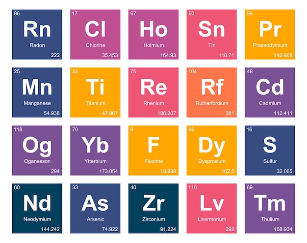 20 Tabla preiodica de los elementos Icon Pack Design Vector illustration