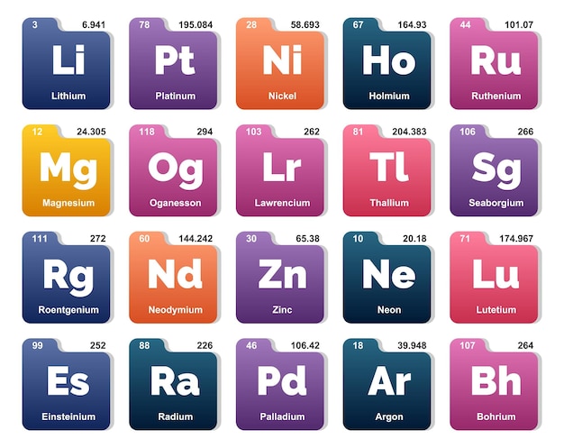 20 Tabla preiodica de los elementos Icon Pack Design Vector illustration