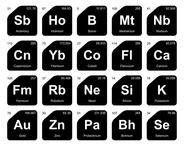 20 Tabla preiodica de los elementos Icon Pack Design Vector illustration