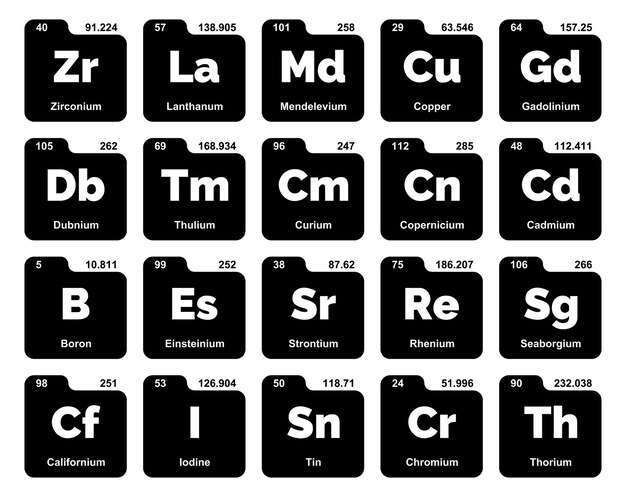 20 Tabla preiodica de los elementos Icon Pack Design Vector illustration