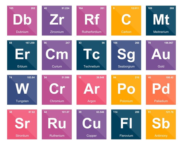 20 Tabla preiodica de los elementos Icon Pack Design Vector illustration
