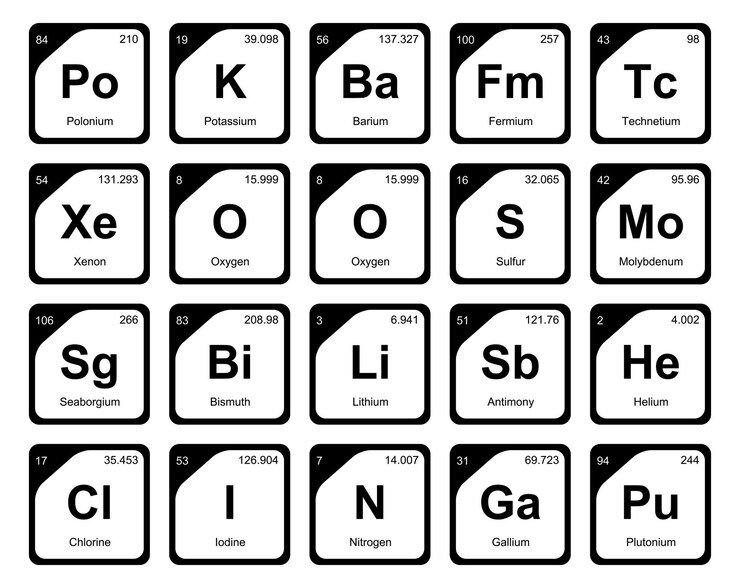 Vector gratuito 20 tabla preiodica de los elementos icon pack design vector illustration