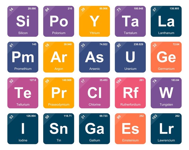 20 Tabla preiodica de los elementos Icon Pack Design Vector illustration