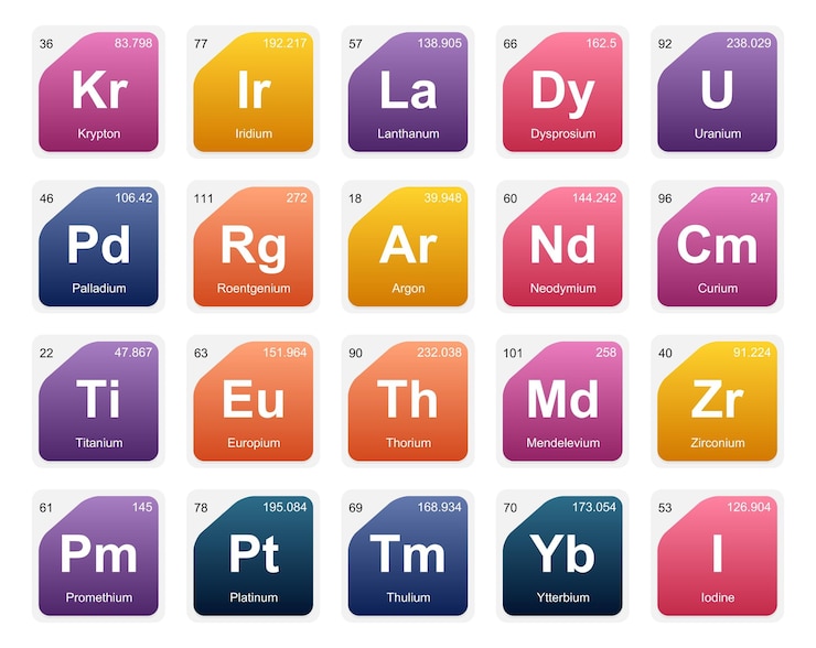 Vector gratuito 20 tabla preiodica de los elementos icon pack design vector illustration