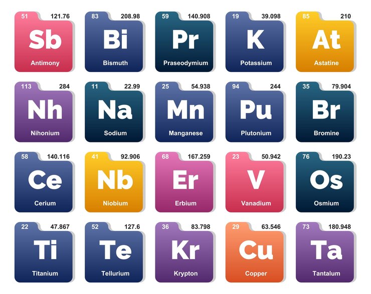 Vector gratuito 20 tabla preiodica de los elementos icon pack design vector illustration