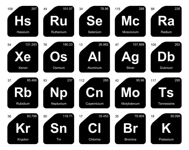 Vector gratuito 20 tabla preiodica de los elementos icon pack design vector illustration