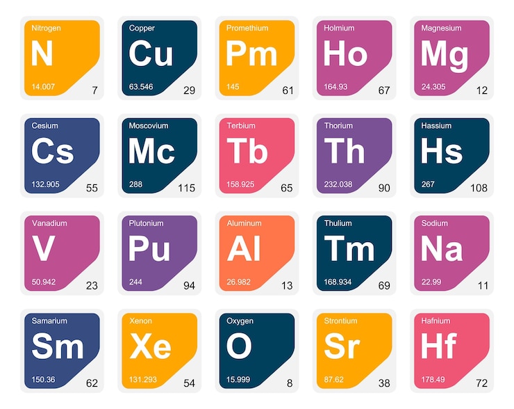 Vector gratuito 20 tabla preiodica de los elementos icon pack design vector illustration
